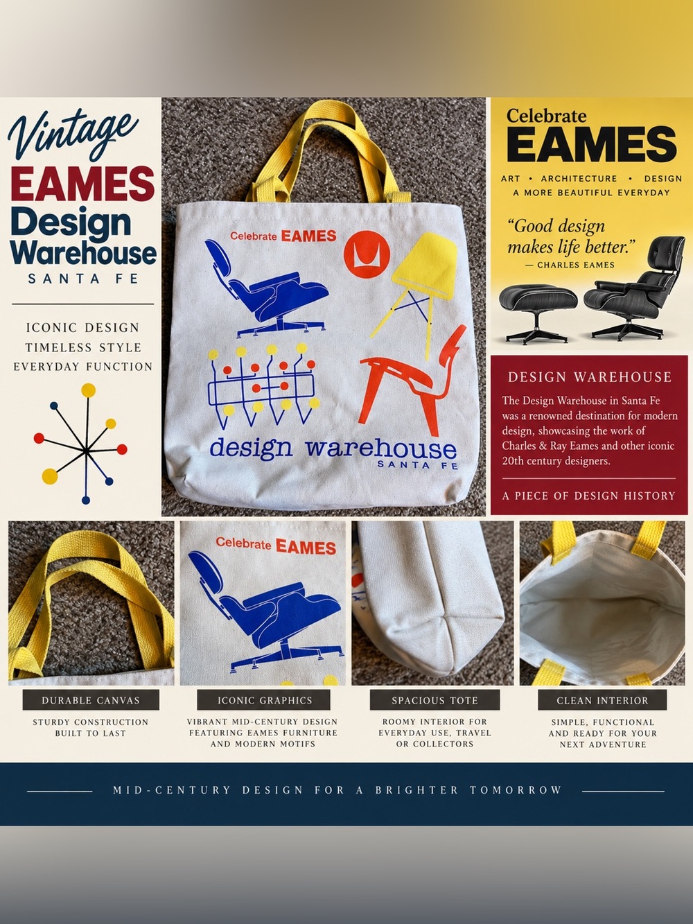 Celebrate Canvas Tote Bag in White with Yellow Handles